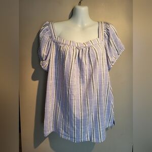 Cleo Petites Striped Puff Sleeve Top